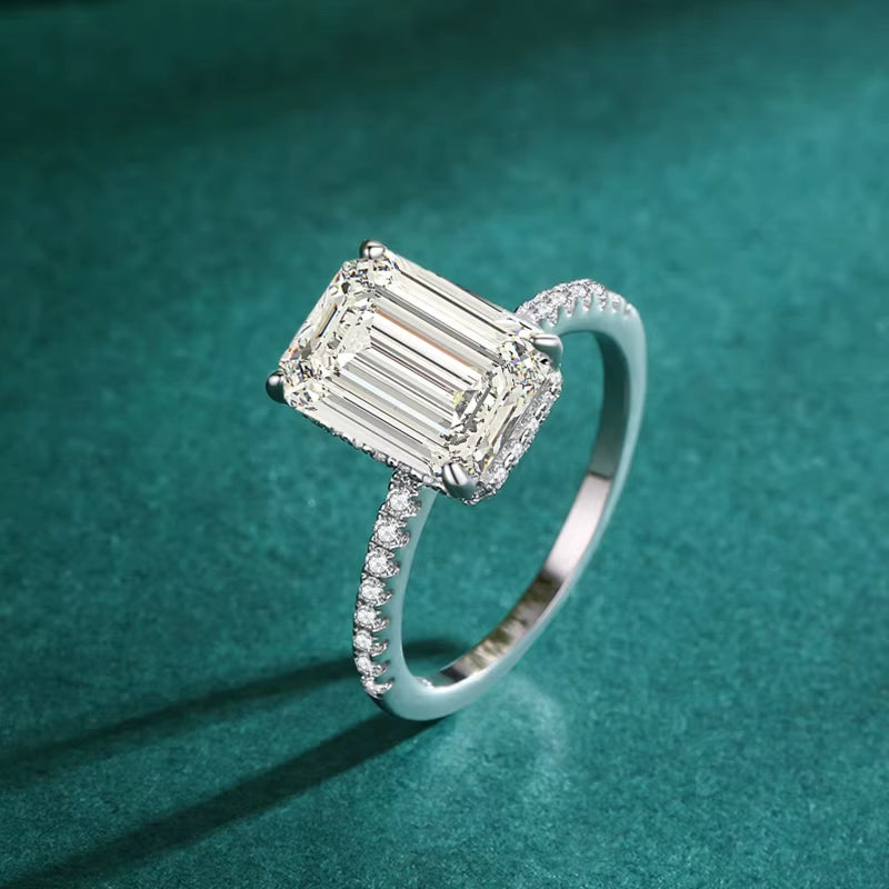 Stunning 3CT Emerald Cut Moissanite Engagement Ring with Hidden Halo in 925 Sterling Silver – Perfect for Weddings & Special Occasions