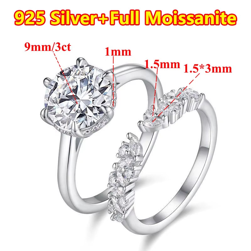 Exquisite Women’s Moissanite Ring in S925 Silver - Luxury Round Cut Bridal Set for Elegant Occasions