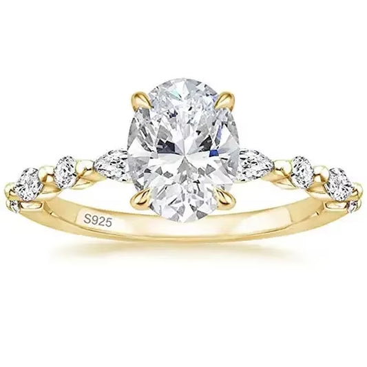 Trumium 925 Sterling Silver Oval Cut Cubic Zirconia Engagement Ring - Elegant Wedding Band with Free Engraving