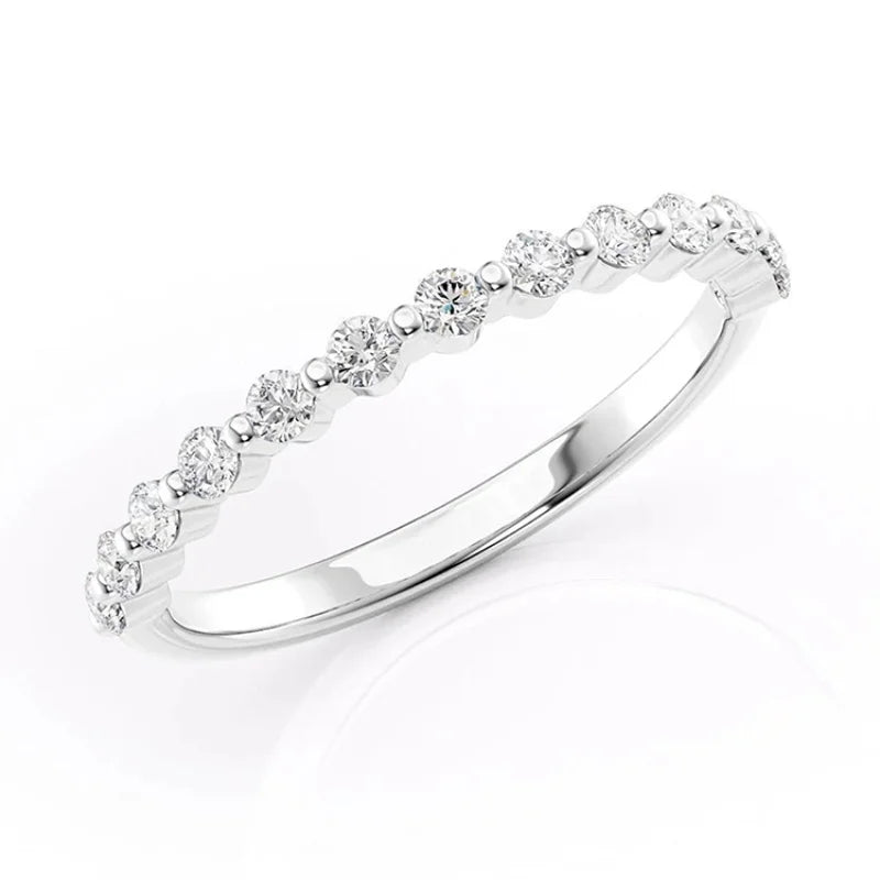 Stunning 2mm Half Eternity Band Ring in 925 Sterling Silver with Sparkling Zircon for Women