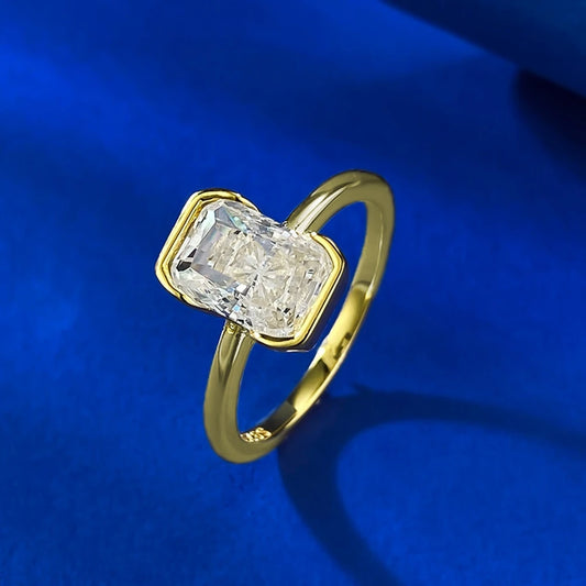 Radiant Elegance: 18K Gold Plated 925 Sterling Silver High Carbon Diamond Engagement Ring