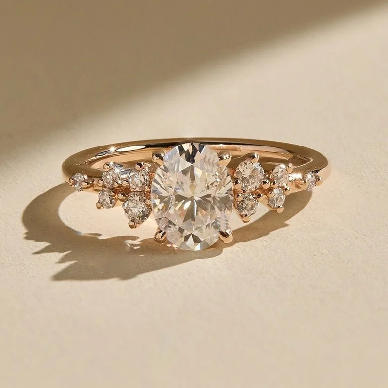 Exquisite 1ct Moissanite Oval Half Eternity Ring in 925 Sterling Silver - Perfect for Weddings and Special Occasions