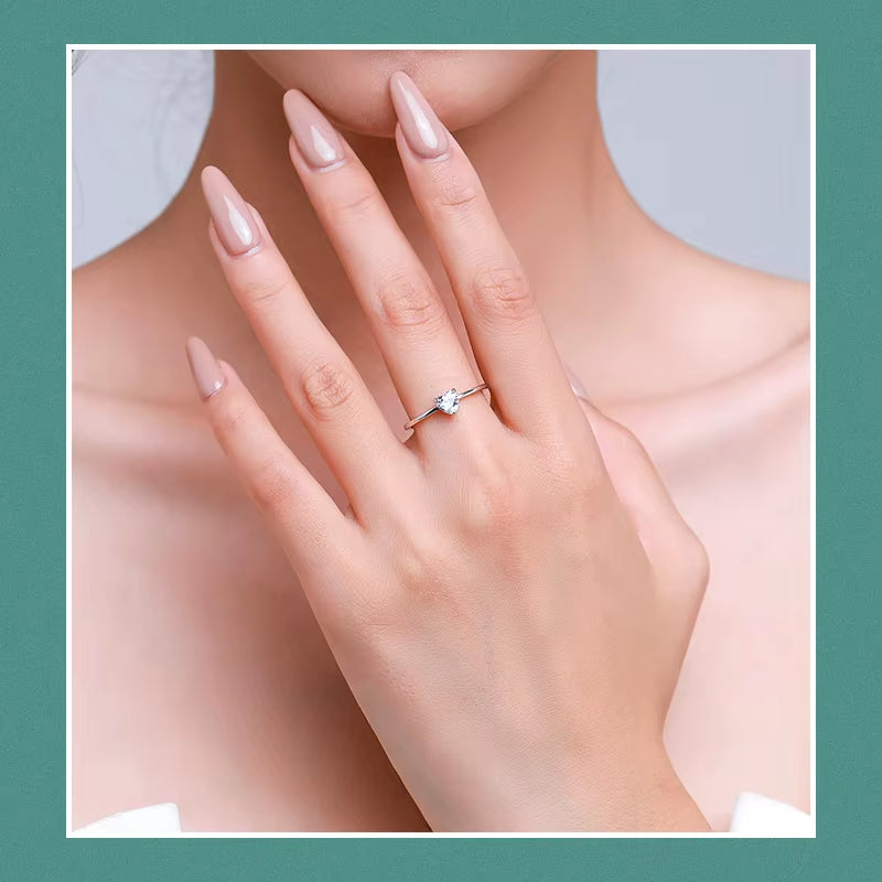 Elegant Dainty Heart-Shaped Silver Ring - 925 Sterling Silver Wedding Jewelry for Women and Girls