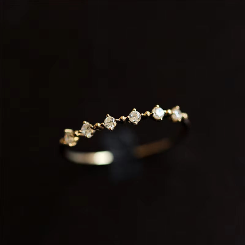 Elegant Dainty Wedding Band for Women - Silver Plated 14k Gold Simple Pavé Ring