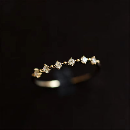 Elegant Dainty Wedding Band for Women - Silver Plated 14k Gold Simple Pavé Ring