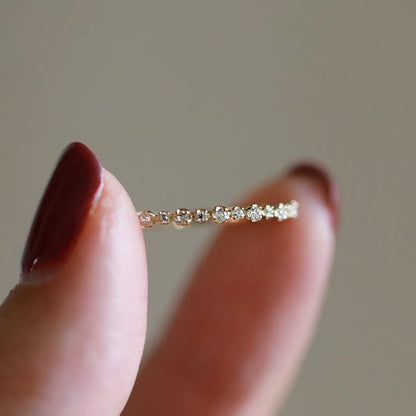 Elegant Gold-Plated Dainty Wedding Band with Sparkling Zircon Accents