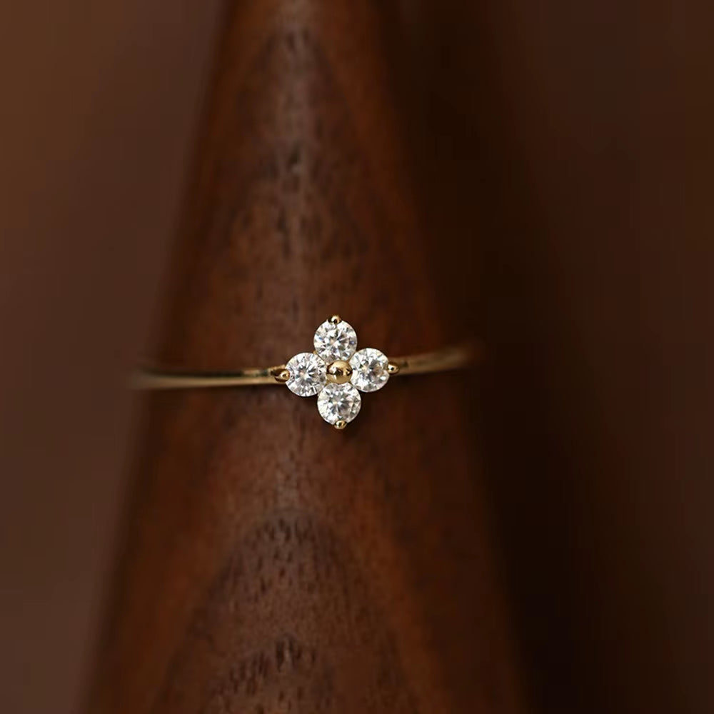 Dainty Flower Engagement Ring - 18k Gold Plated 925 Sterling Silver with Sparkling Zircon Accents