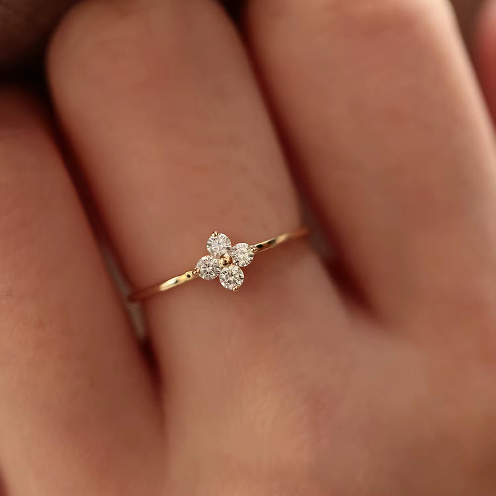 Dainty Flower Engagement Ring - 18k Gold Plated 925 Sterling Silver with Sparkling Zircon Accents
