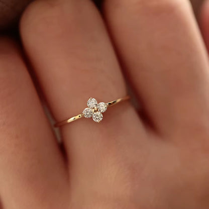 Dainty Flower Engagement Ring - 18k Gold Plated 925 Sterling Silver with Sparkling Zircon Accents