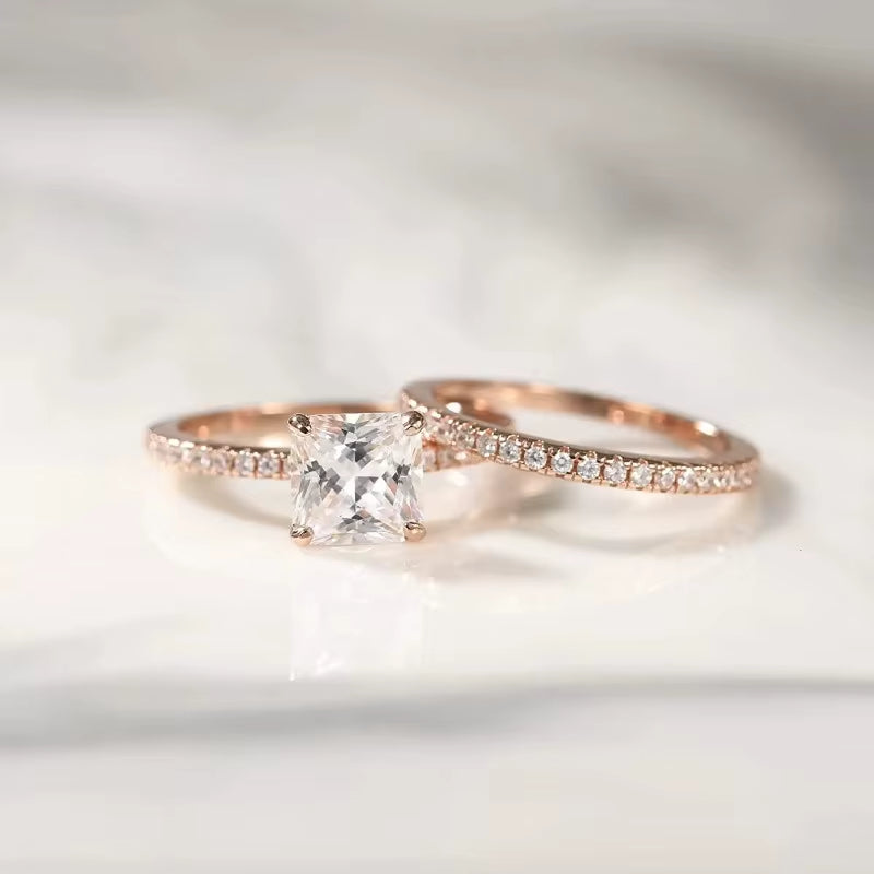 Stunning 2CT Princess Cut Bridal Set in 925 Sterling Silver - Elegant Wedding Bands for Women