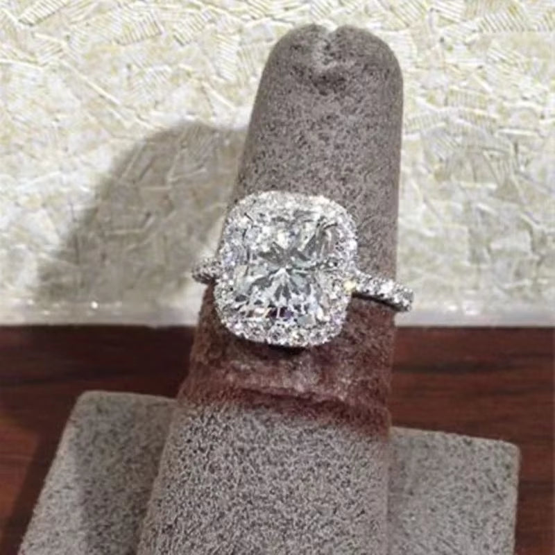Stunning 4CT Cushion Cut Halo Ring in 925 Sterling Silver - Perfect for Weddings and Special Occasions