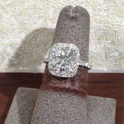 Stunning 4CT Cushion Cut Halo Ring in 925 Sterling Silver - Perfect for Weddings and Special Occasions