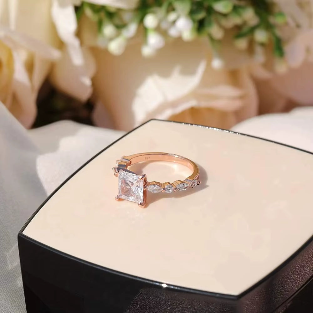 Stunning 2CT Princess Cut CZ Engagement Ring in 925 Sterling Silver - Elegant Wedding Band for Women