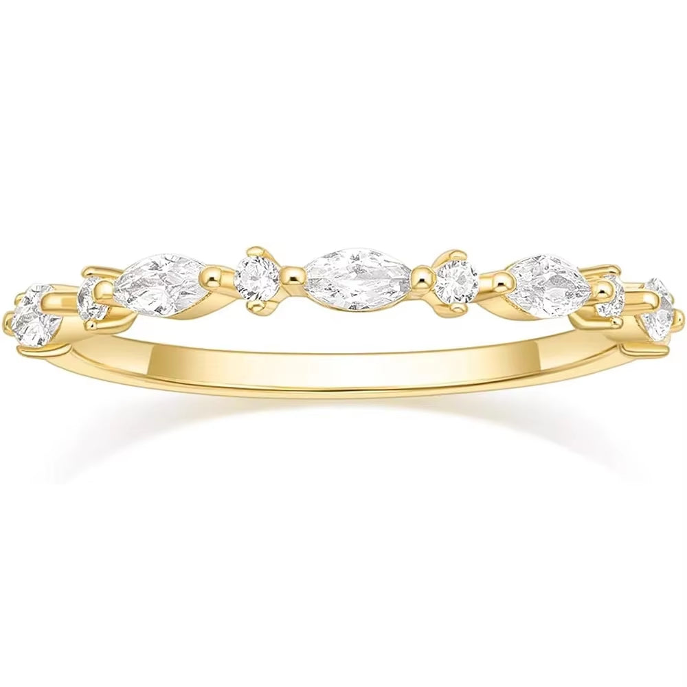 Stunning Marquise Wedding Band: 14k Gold Plated Stackable Ring with Sparkling Cubic Zirconia for Women