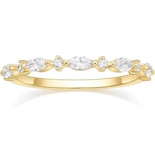Stunning Marquise Wedding Band: 14k Gold Plated Stackable Ring with Sparkling Cubic Zirconia for Women