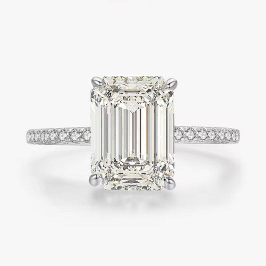 Stunning 3CT Emerald Cut Moissanite Engagement Ring with Hidden Halo in 925 Sterling Silver – Perfect for Weddings & Special Occasions