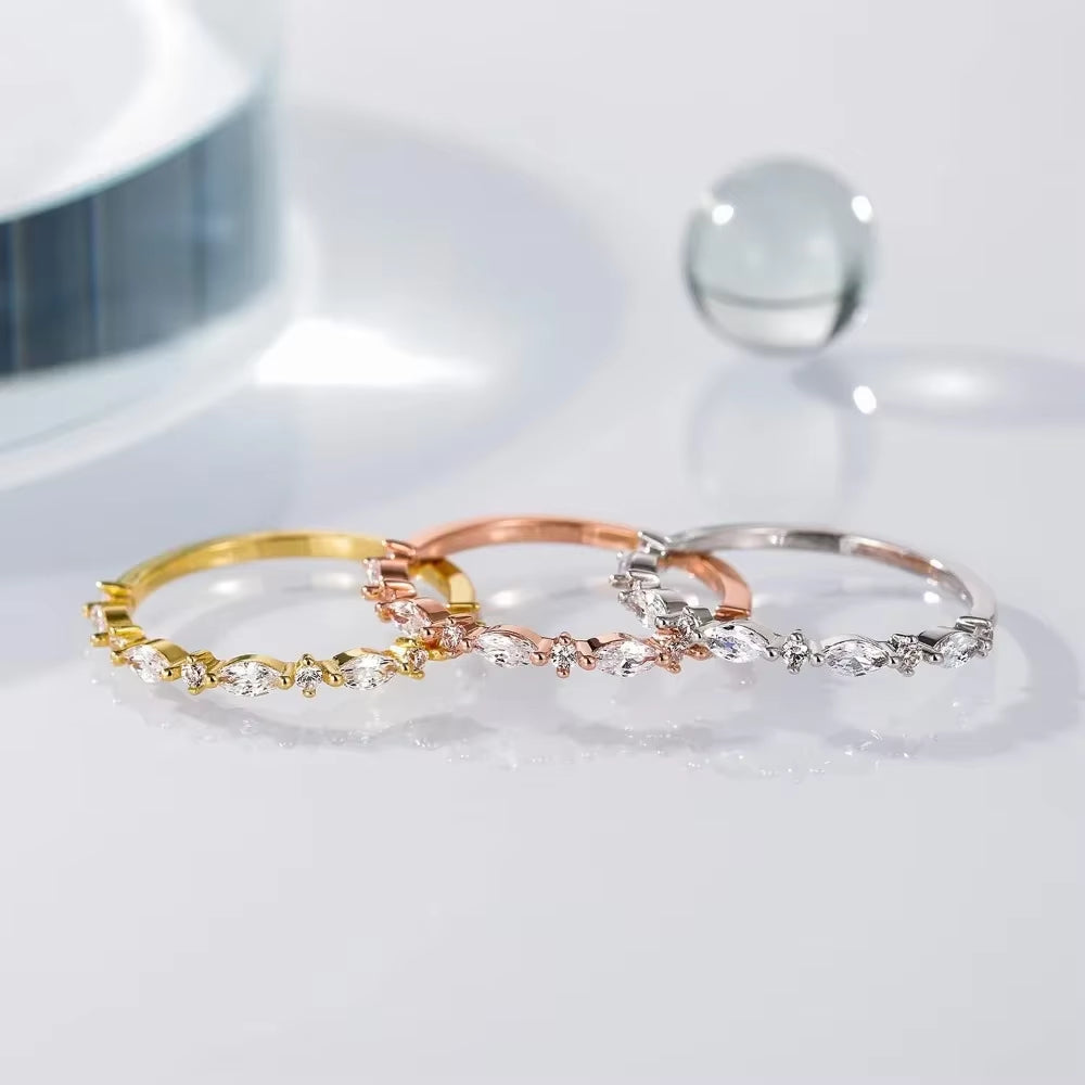 Stunning Marquise Wedding Band: 14k Gold Plated Stackable Ring with Sparkling Cubic Zirconia for Women