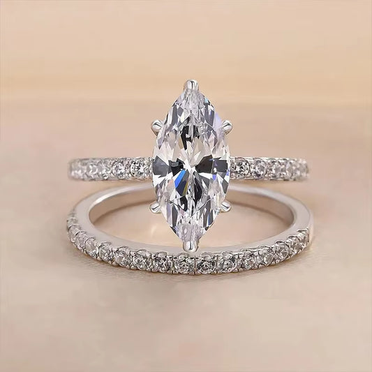 Elevate Your Style with CAOSHI Luxury 2-Piece Wedding Ring Set for Women - Dazzling Marquise Zirconia in Elegant Silver Finish