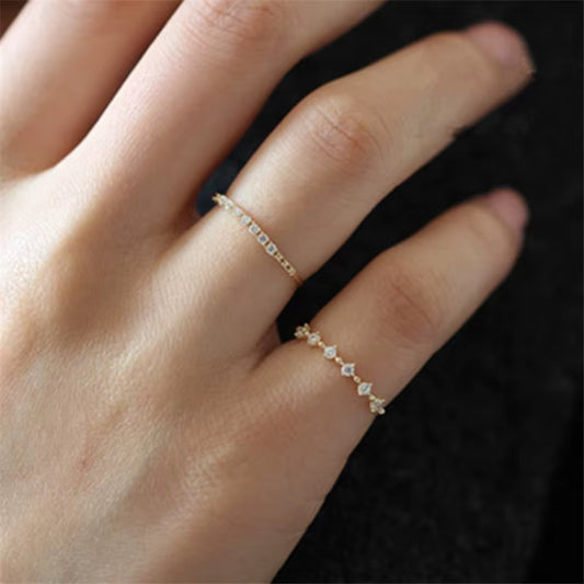 Elegant Dainty Wedding Band for Women - Silver Plated 14k Gold Simple Pavé Ring