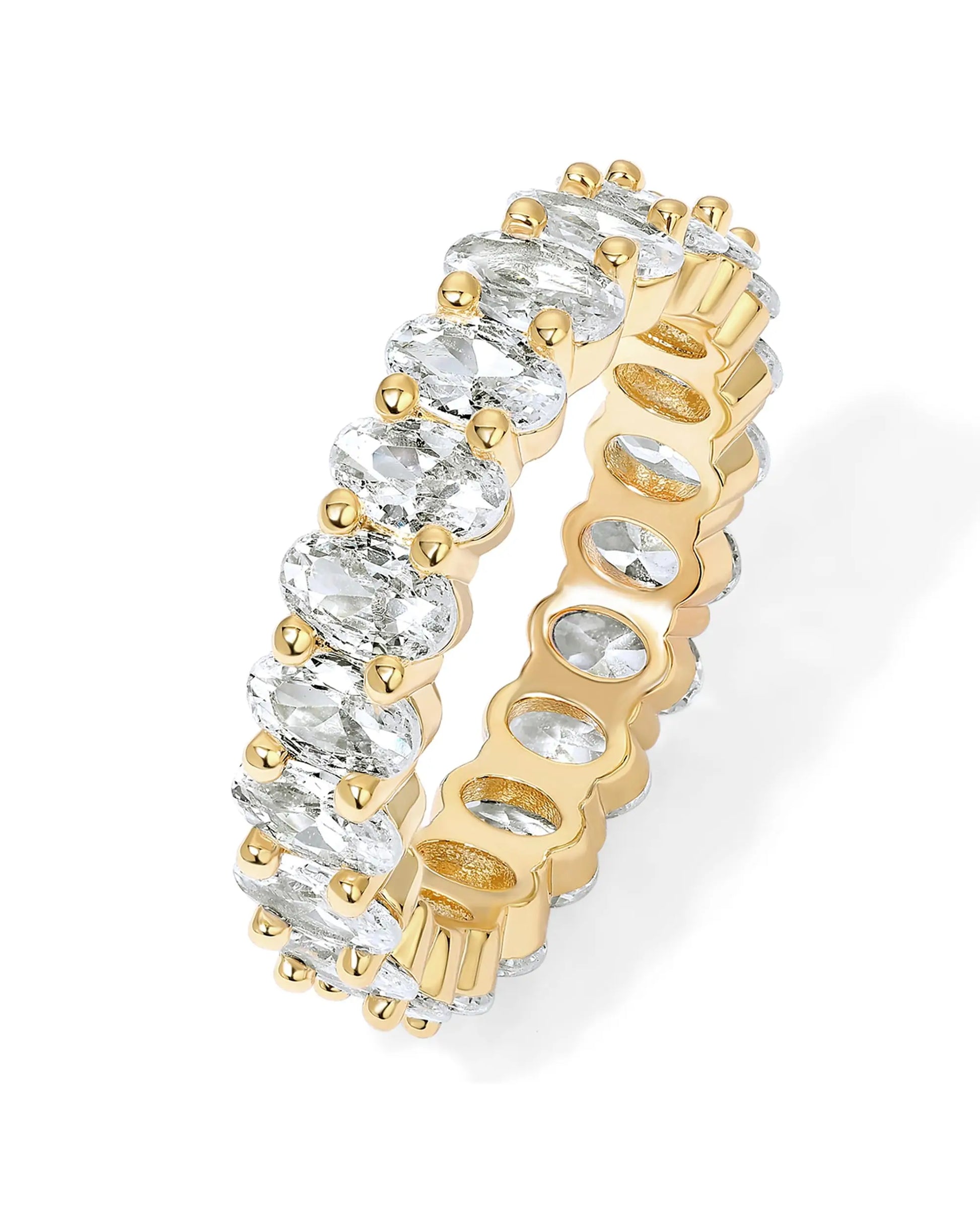 Elevate Your Style with the Stunning 14K Gold Plated Oval Eternity Stackable Ring for Women - Adorned with Sparkling Cubic Zirconia