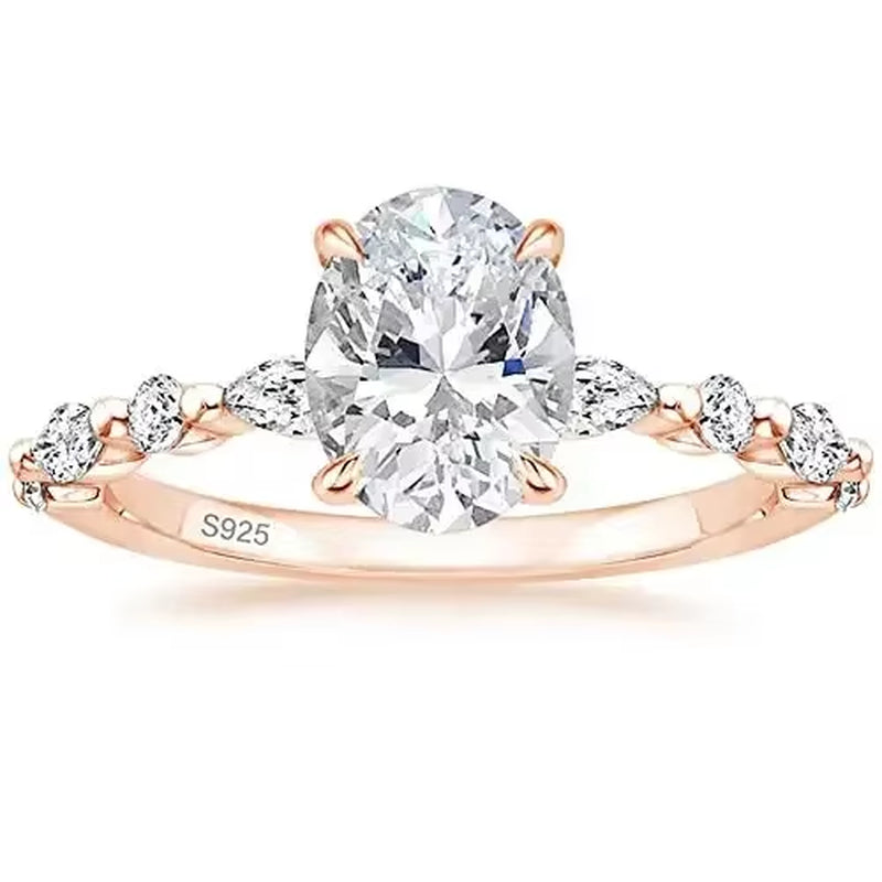 Trumium 925 Sterling Silver Oval Cut Cubic Zirconia Engagement Ring - Elegant Wedding Band with Free Engraving