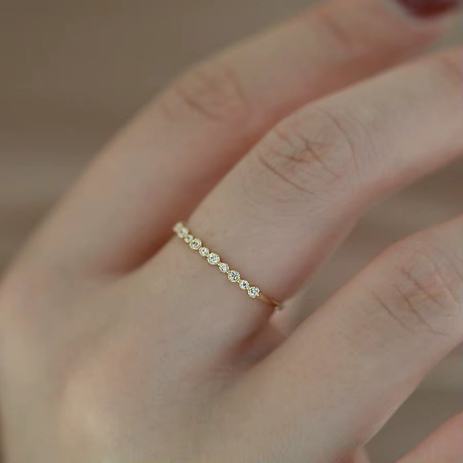 Elegant Gold-Plated Dainty Wedding Band with Sparkling Zircon Accents