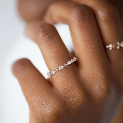 Stunning Marquise Wedding Band: 14k Gold Plated Stackable Ring with Sparkling Cubic Zirconia for Women