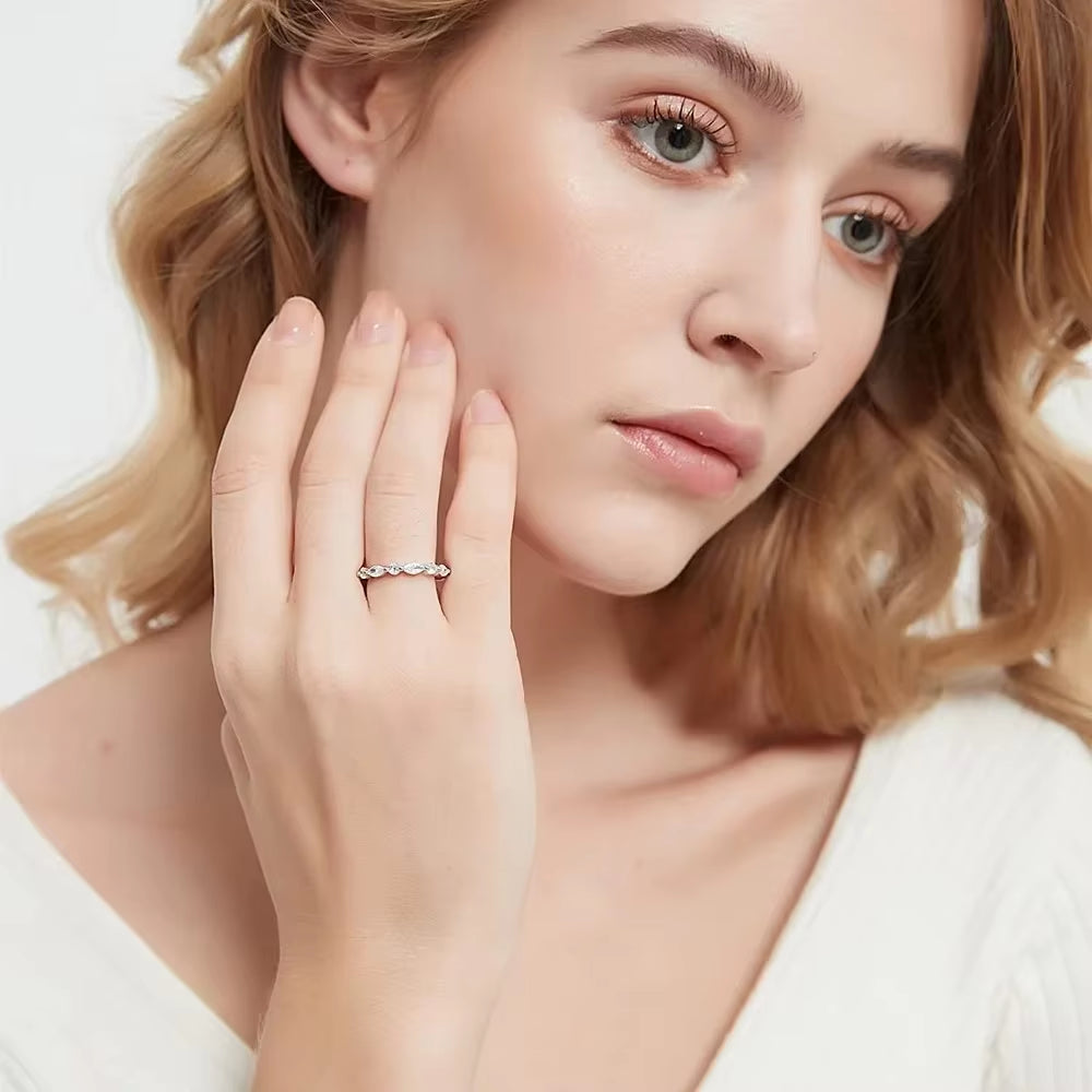 Elegant 2mm Marquise Wedding Band in 925 Sterling Silver - Timeless Bridal Jewelry