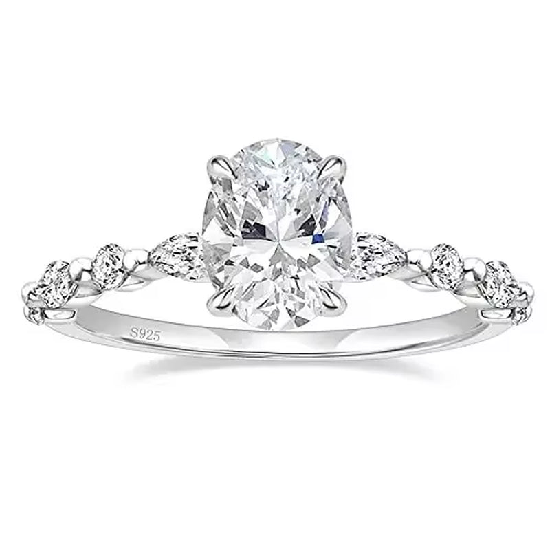 Trumium 925 Sterling Silver Oval Cut Cubic Zirconia Engagement Ring - Elegant Wedding Band with Free Engraving