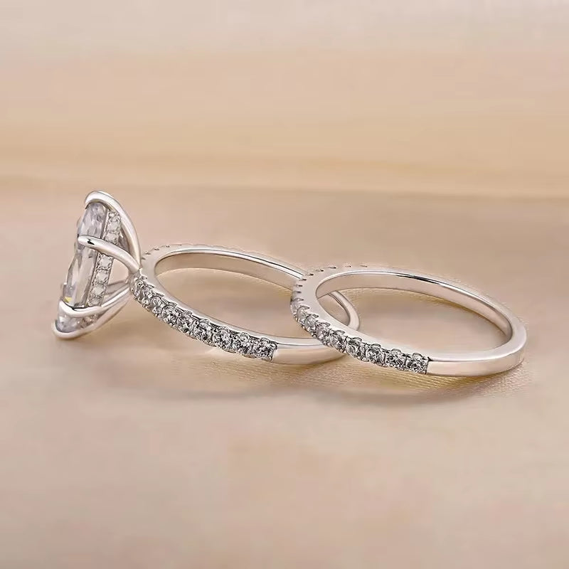 Elevate Your Style with CAOSHI Luxury 2-Piece Wedding Ring Set for Women - Dazzling Marquise Zirconia in Elegant Silver Finish