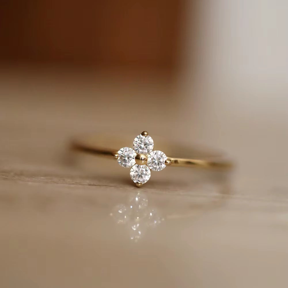 Dainty Flower Engagement Ring - 18k Gold Plated 925 Sterling Silver with Sparkling Zircon Accents