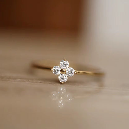 Dainty Flower Engagement Ring - 18k Gold Plated 925 Sterling Silver with Sparkling Zircon Accents