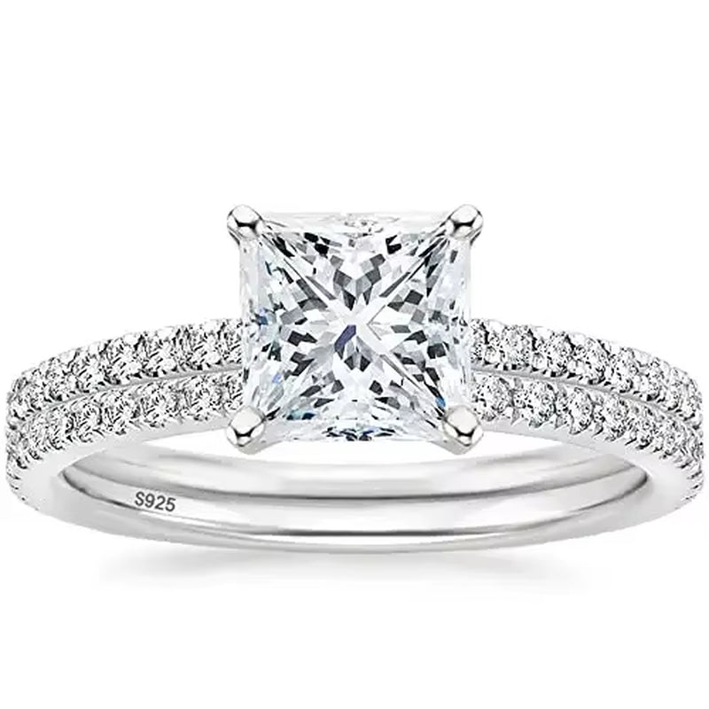 Stunning 2CT Princess Cut Bridal Set in 925 Sterling Silver - Elegant Wedding Bands for Women