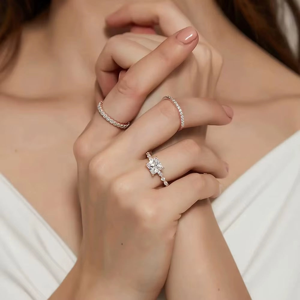 Stunning 2CT Princess Cut CZ Engagement Ring in 925 Sterling Silver - Elegant Wedding Band for Women