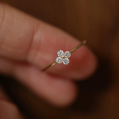 Dainty Flower Engagement Ring - 18k Gold Plated 925 Sterling Silver with Sparkling Zircon Accents