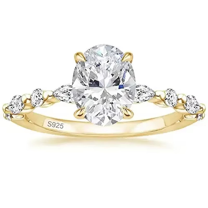 Trumium 925 Sterling Silver Oval Cut Cubic Zirconia Engagement Ring - Elegant Wedding Band with Free Engraving