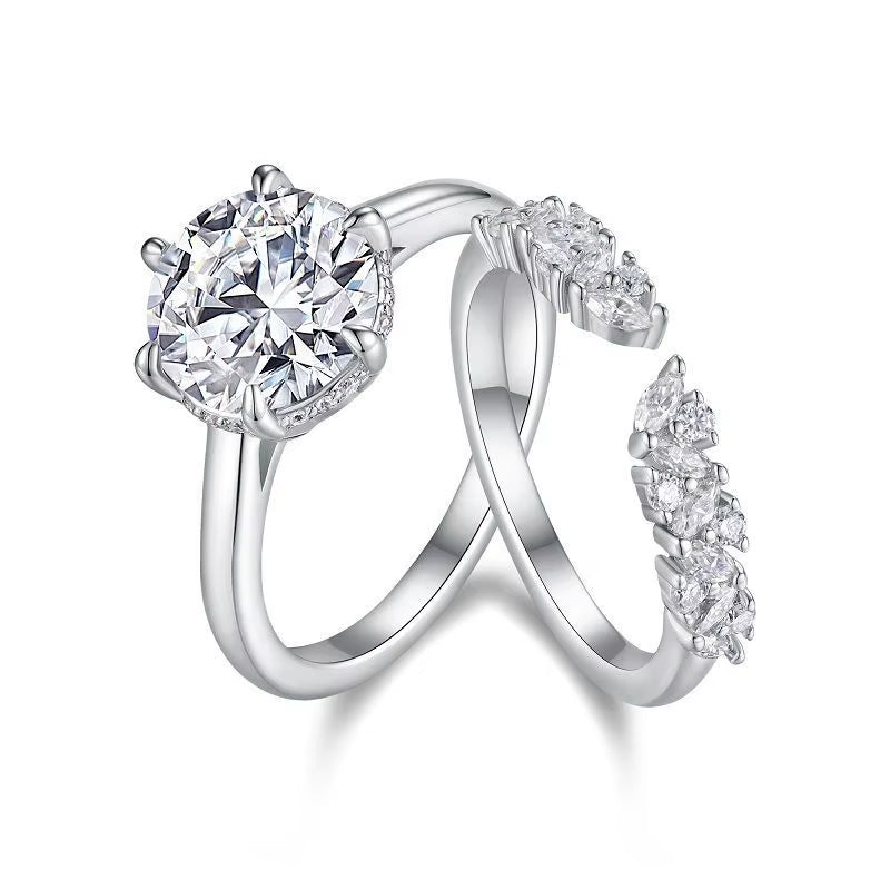 Exquisite Women’s Moissanite Ring in S925 Silver - Luxury Round Cut Bridal Set for Elegant Occasions