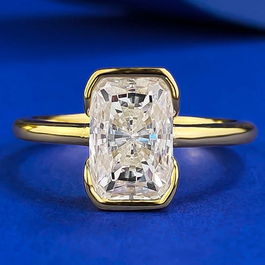 Radiant Elegance: 18K Gold Plated 925 Sterling Silver High Carbon Diamond Engagement Ring