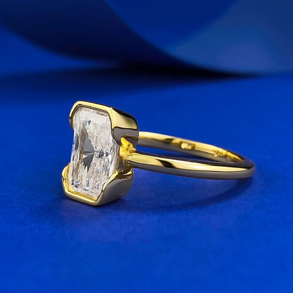 Radiant Elegance: 18K Gold Plated 925 Sterling Silver High Carbon Diamond Engagement Ring