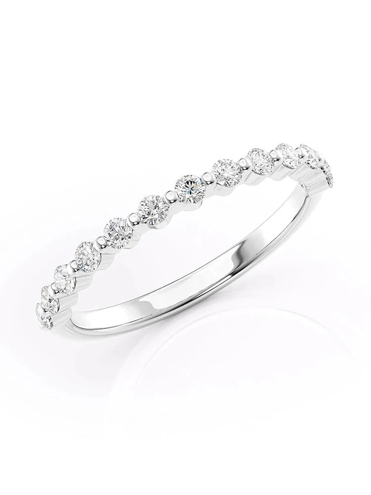 Stunning 2mm Half Eternity Band Ring in 925 Sterling Silver with Sparkling Zircon for Women