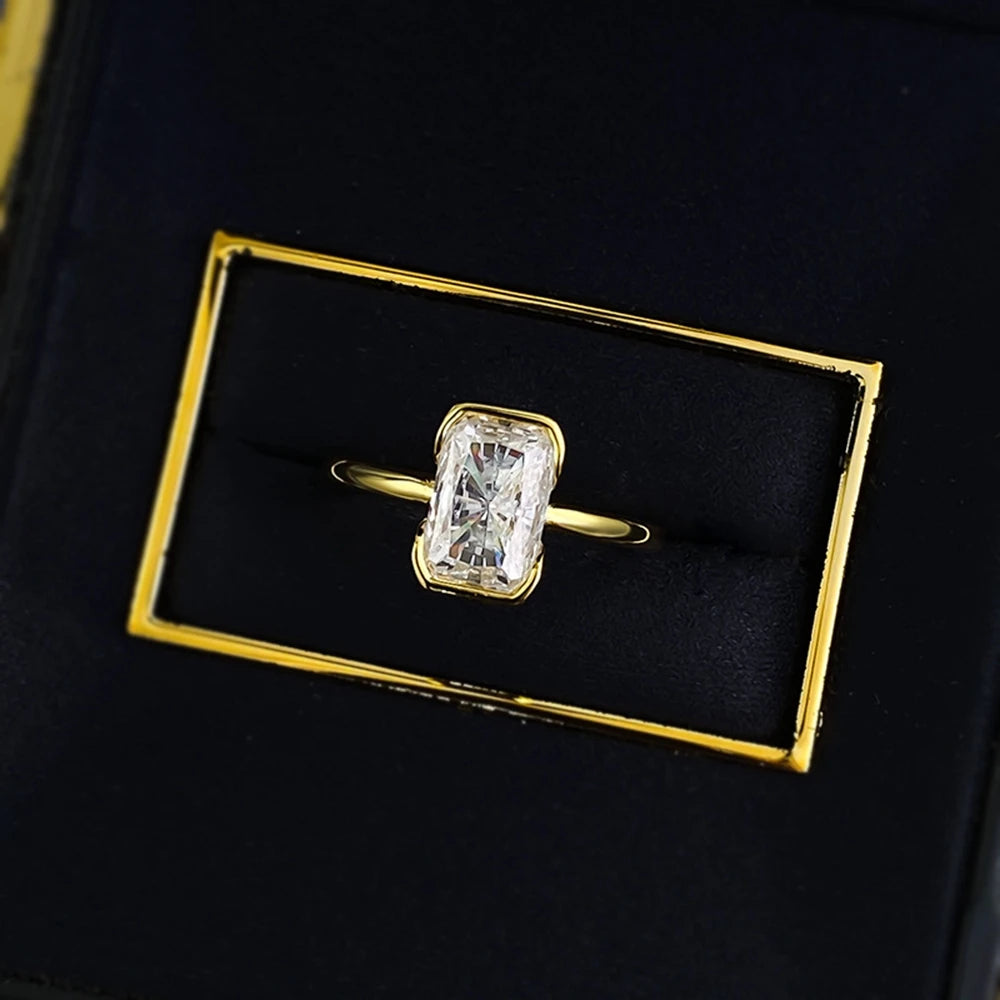 Radiant Elegance: 18K Gold Plated 925 Sterling Silver High Carbon Diamond Engagement Ring