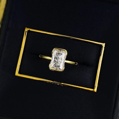 Radiant Elegance: 18K Gold Plated 925 Sterling Silver High Carbon Diamond Engagement Ring