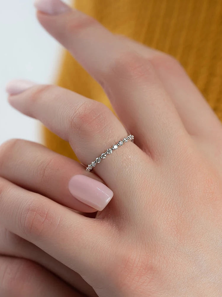 Stunning 2mm Half Eternity Band Ring in 925 Sterling Silver with Sparkling Zircon for Women