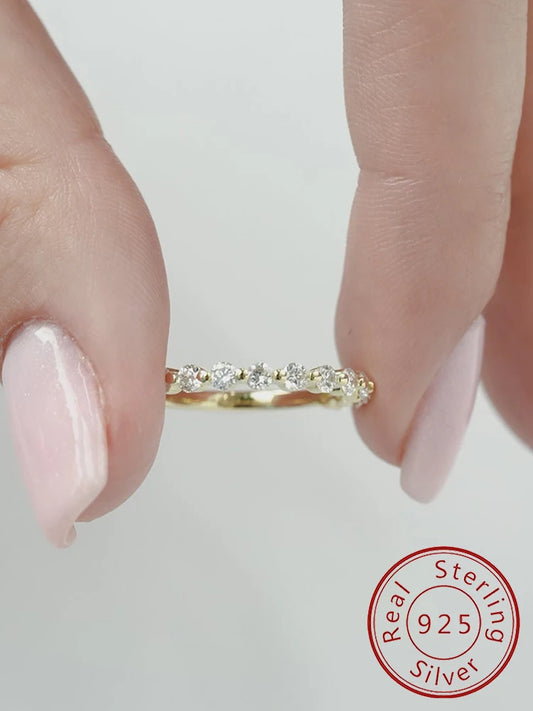 Stunning 2mm Half Eternity Band Ring in 925 Sterling Silver with Sparkling Zircon for Women