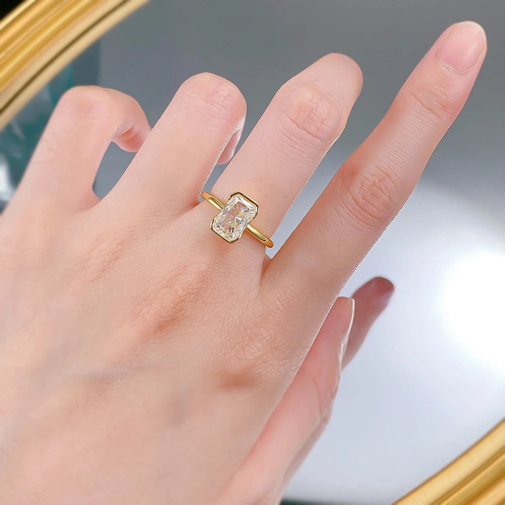 Radiant Elegance: 18K Gold Plated 925 Sterling Silver High Carbon Diamond Engagement Ring