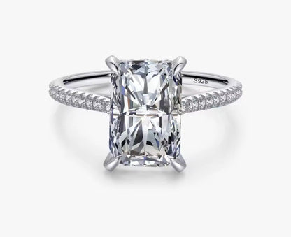 5CT Radiant With Hidden Halo Pave Band 925 Sterling Silver Ring For Women Fine Jewelry