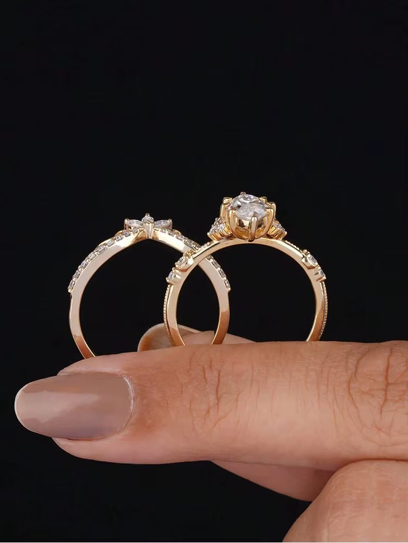Exquisite 1CT Marquise Wedding Set in Elegant Yellow Gold 925 Sterling Silver