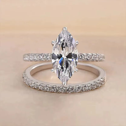 Elevate Your Style with CAOSHI Luxury 2-Piece Wedding Ring Set for Women - Dazzling Marquise Zirconia in Elegant Silver Finish