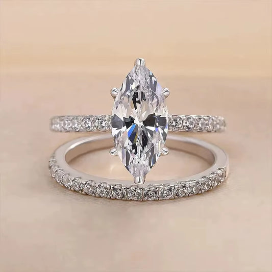 Elevate Your Style with CAOSHI Luxury 2-Piece Wedding Ring Set for Women - Dazzling Marquise Zirconia in Elegant Silver Finish