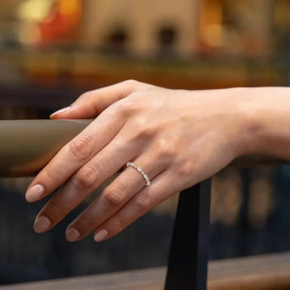 Stunning Marquise Wedding Band: 14k Gold Plated Stackable Ring with Sparkling Cubic Zirconia for Women